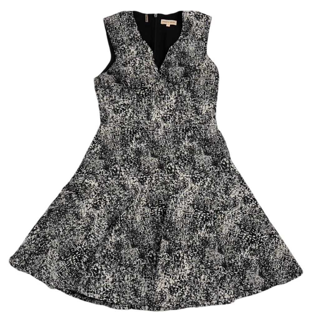 Rebecca Taylor Black and White Abstract Speckle Dress fit and Flare Dress